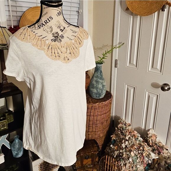 Jaclyn Smith Crochet Sequins Detail Stylish Short Sleeve Tee. - Picture 13 of 14